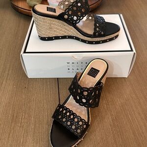White House Black Market Black Wedge Sandals with Cutout Design